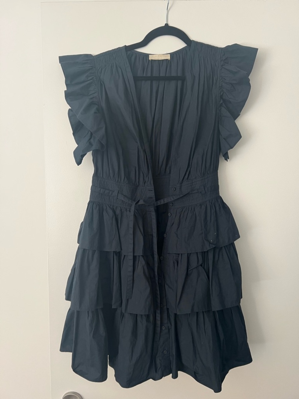 Ulla Johnson Navy Tiered Ruffle Cotton Dress